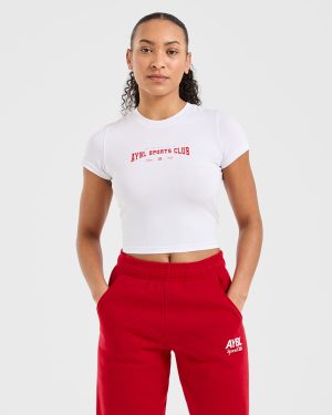 Sports Club Varsity Baby Tee - White/Red
