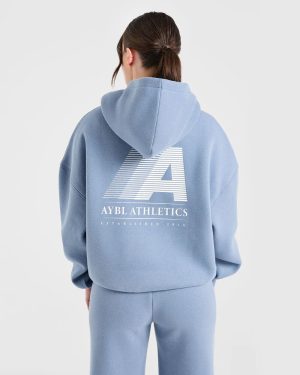 Retro Athletics Oversized Hoodie - Vintage Blue